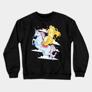 Heroic Banana With Long Hair Riding An Unicorn Crewneck Sweatshirt